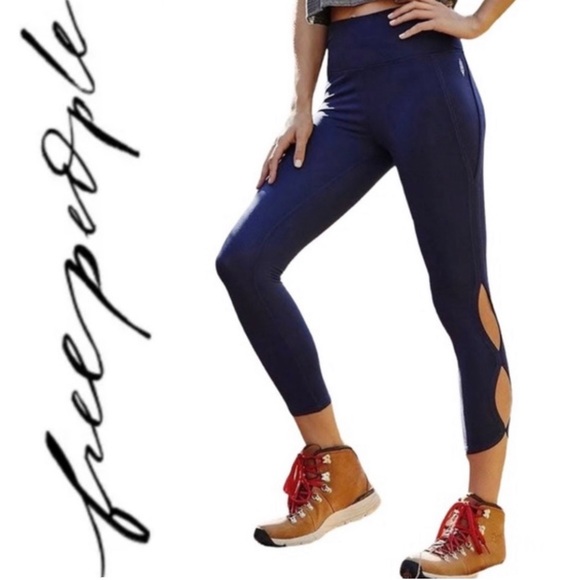 FREE PEOPLE Movement Pants Infinity High Rise 7/8 Cutout Leggings Blue - Picture 1 of 12